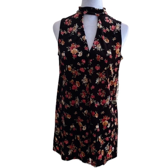 Soprano Top Mini Dress Black Floral Pink Velvet Cut Out Neck size M - Picture 2 of 6